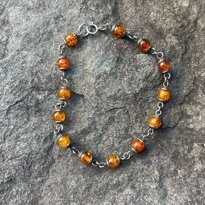 Vintage Amber Sterling Silver Bracelet